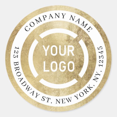 Faux gold company logo return address classic round sticker