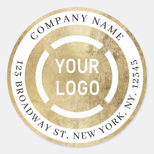 Faux gold company logo return address classic round sticker (Front)