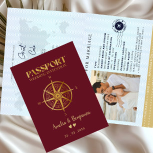 Faux Gold Compass Travel passport destination Invitation