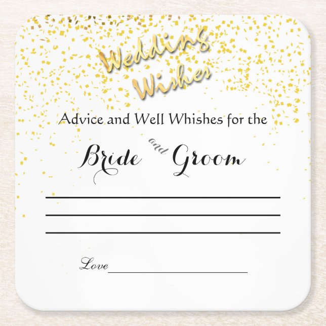 Faux, Gold Confetti, Advice and Well Wishes Square Paper Coaster (Front)