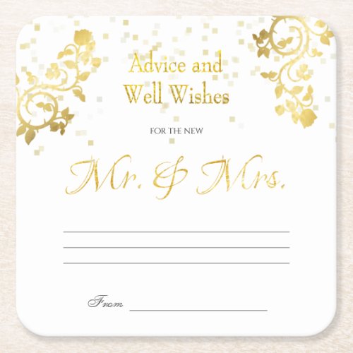Faux Gold Confetti Advice and Well Wishes Square Paper Coaster