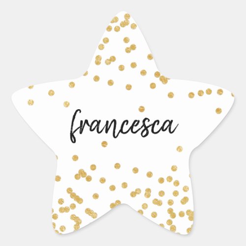 Faux Gold Confetti and Brush Lettered Name Star Sticker