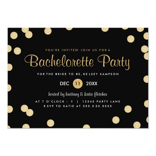 Faux Gold Confetti Bachelorette Party Invite