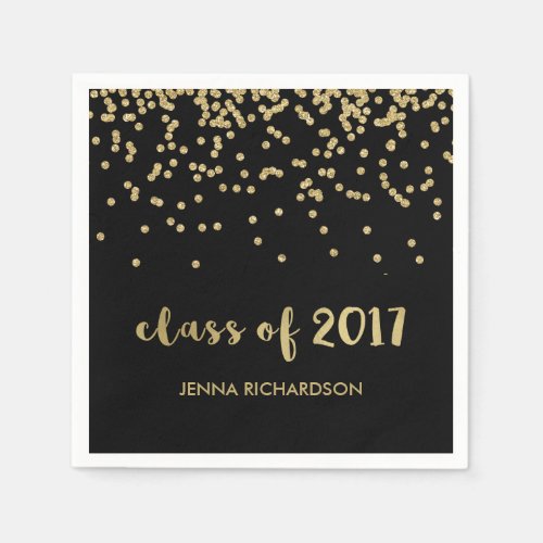 Faux Gold Confetti Black Class of 2017 Graduation Napkins