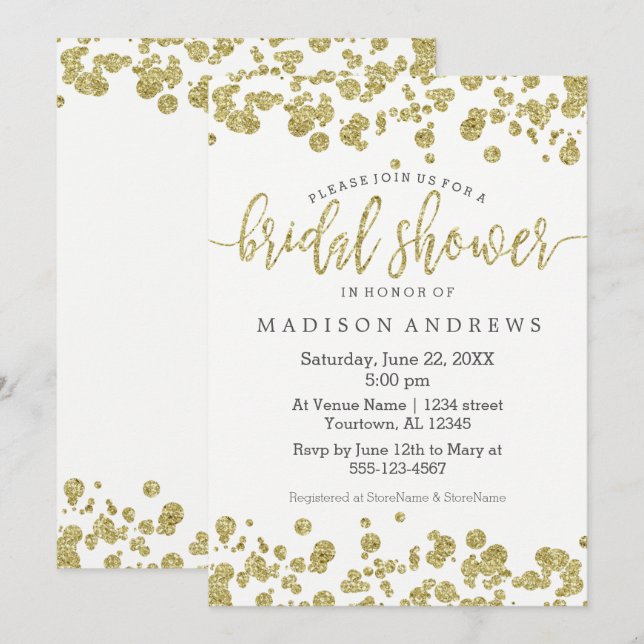 Faux Gold Confetti Bling Bridal Shower Invitation (Front/Back)