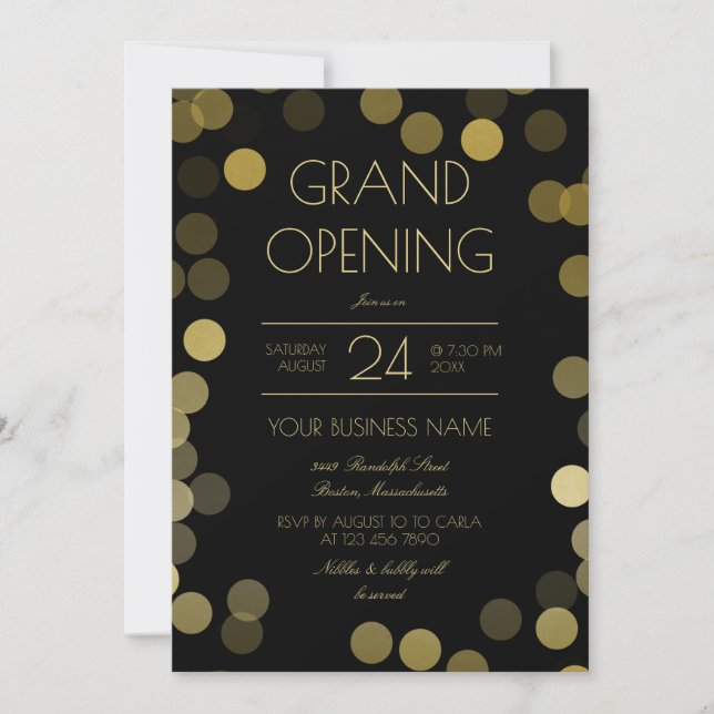 Faux Gold Confetti Business Grand Opening Invitation (Front)