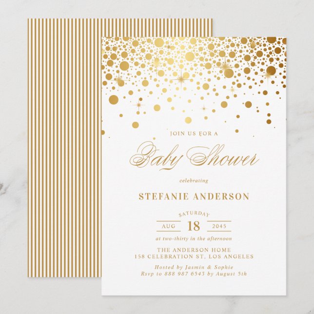 Faux Gold Confetti Dots Baby Shower Invitation (Front/Back)