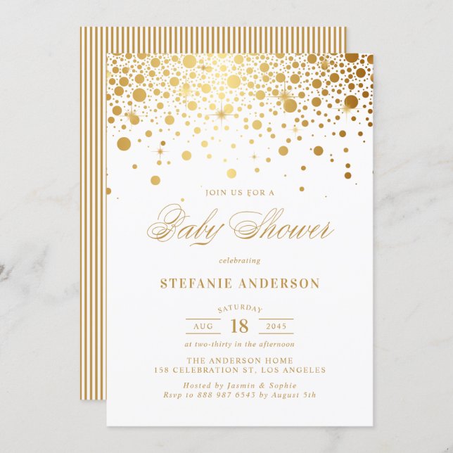 Faux Gold Confetti Dots Baby Shower Invitation (Front/Back)