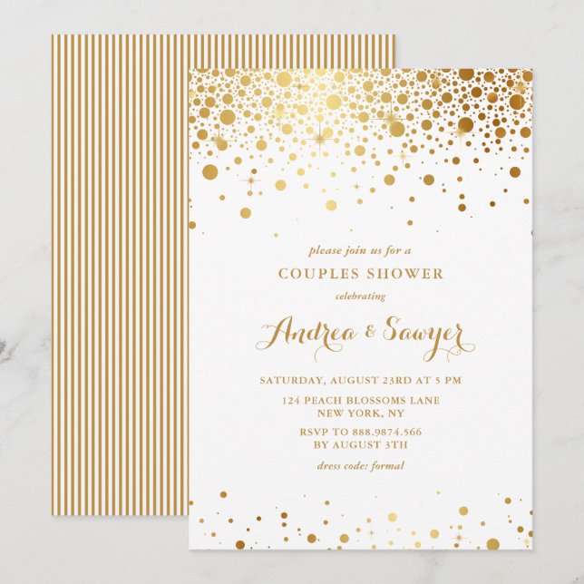 Faux Gold Confetti Dots Couples Shower Invitation (Front/Back)