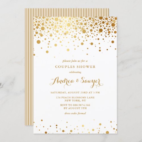 Faux Gold Confetti Dots Couples Shower Invitation