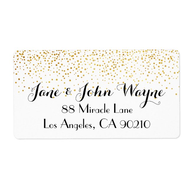 Faux Gold Confetti Dots Wedding Return Address Label (Front)