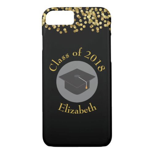 Faux Gold Confetti  Graduation Cap Class of 20xx iPhone 87 Case