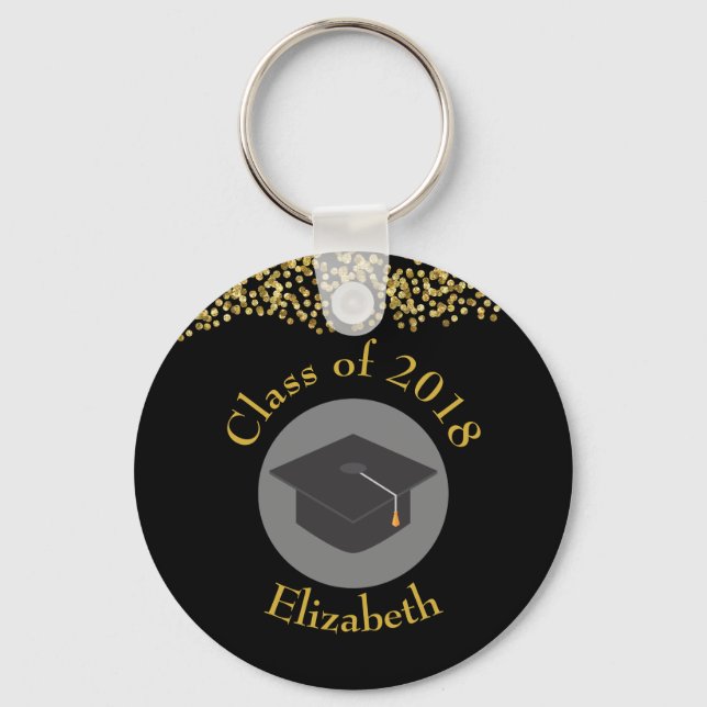 Faux Gold Confetti & Graduation Cap Class of 20xx Keychain (Front)