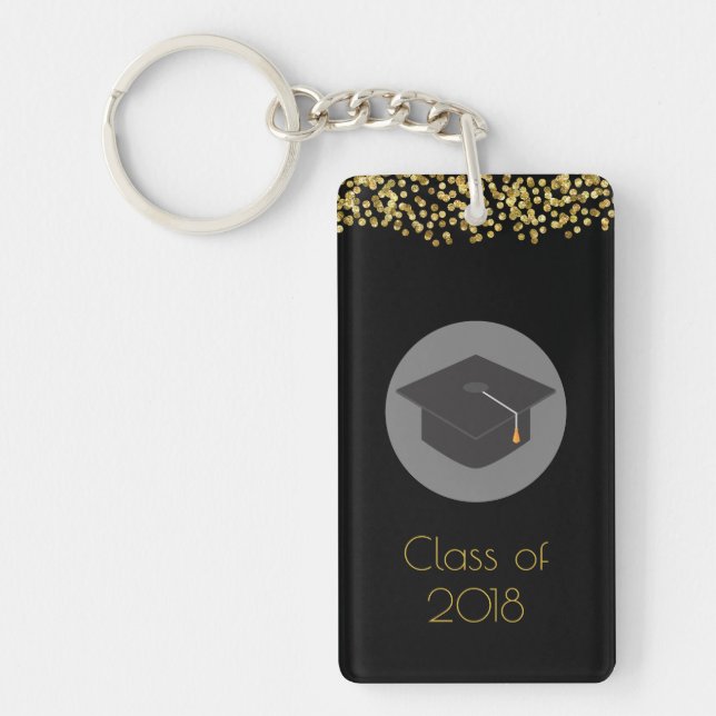 Faux Gold Confetti & Graduation Cap Class of 20xx Keychain (Front)