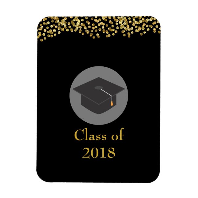 Faux Gold Confetti & Graduation Cap Class of 20xx Magnet (Vertical)