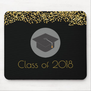 Faux Gold Confetti & Graduation Cap Class of 20xx Mouse Pad