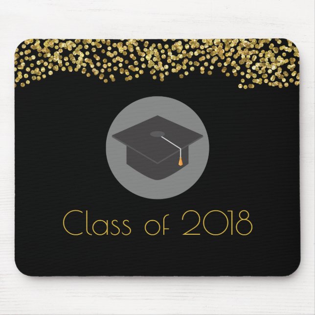 Faux Gold Confetti & Graduation Cap Class of 20xx Mouse Pad (Front)