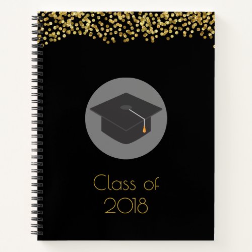 Faux Gold Confetti  Graduation Cap Class of 20xx Notebook