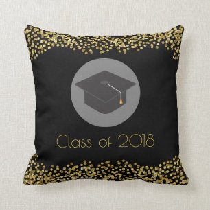 Faux Gold Confetti & Graduation Cap Class of 20xx Throw Pillow