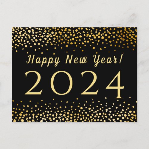 Faux Gold Confetti Happy New Year 2024 Holiday Postcard