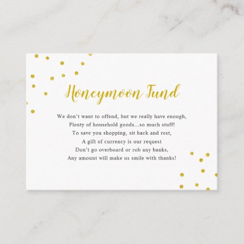 Faux Gold Confetti Honeymoon Fund Enclosure Card