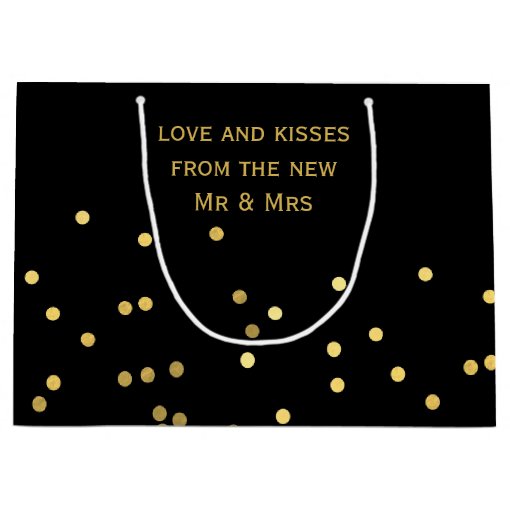 Faux Gold Confetti Matte Black Thank You Gift Bag Zazzle
