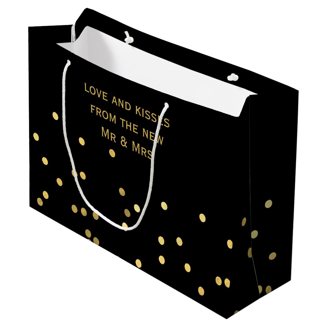 Faux Gold Confetti Matte Black Thank You Gift Bag Zazzle