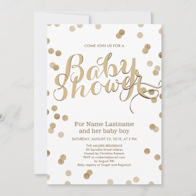 Faux Gold Confetti Modern Baby Shower Invitation (Front)
