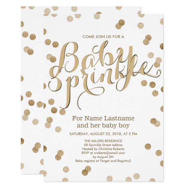 Faux Gold Confetti Modern Baby Sprinkle Invitation