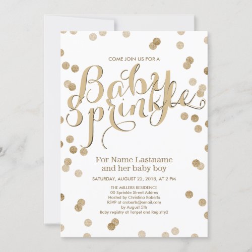 Faux Gold Confetti Modern Baby Sprinkle Invitation Invite