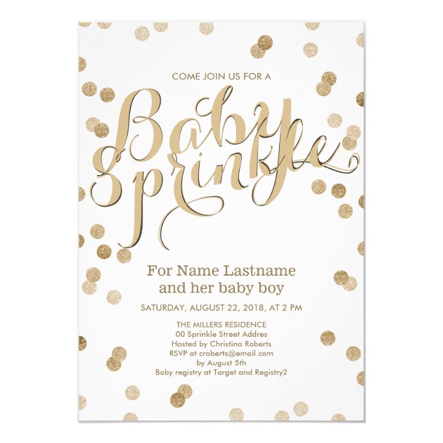 Faux Gold Confetti Modern Baby Sprinkle Invitation