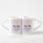 Faux Gold Confetti Mr. & Mrs. on Purple Watercolor Coffee Mug Set<br><div class="desc">A cute wedding commemorative mug. Personalized text with Mr. & Mrs. written in a trendy calligraphy font.  Designed with fake gold confetti sprinkled along the top. A pale purple and yellow watercolor background.</div>