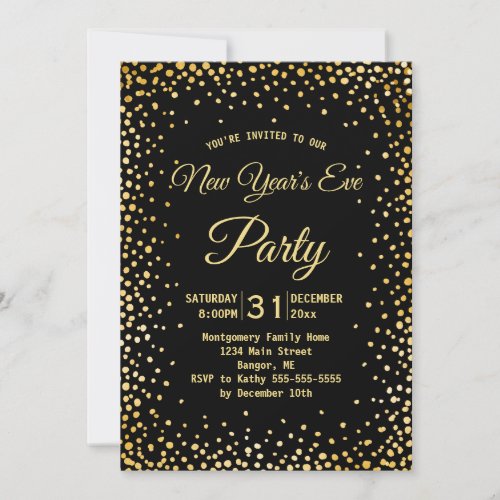 Faux Gold Confetti New Years Eve Party Invitation