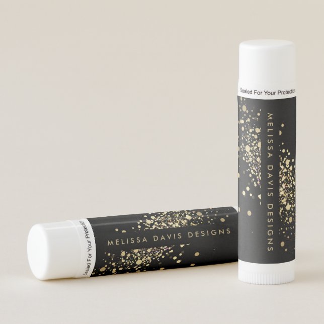 Faux Gold Confetti on Black Lip Balm (Front)