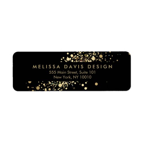 Faux Gold Confetti on Black Modern Address Label