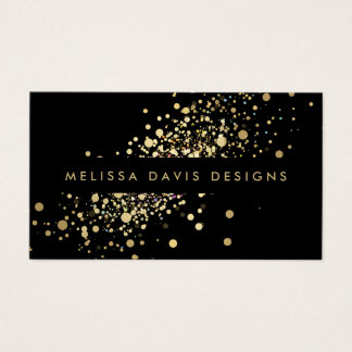 Faux Gold Confetti on Black Modern Business Card
