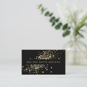 Faux Gold Confetti on Black Modern Business Card (Standing Front)