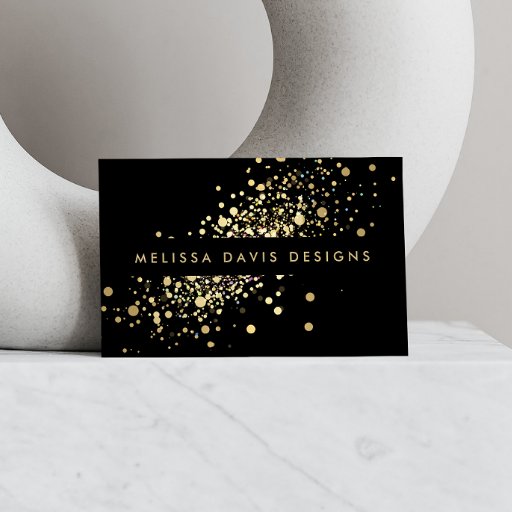Customizable Faux Gold Confetti on Black Modern Business Card