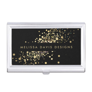 Faux Gold Confetti on Black Modern Card Case