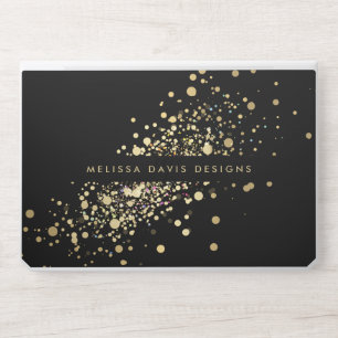 Faux Gold Confetti on Black Modern HP Laptop Skin