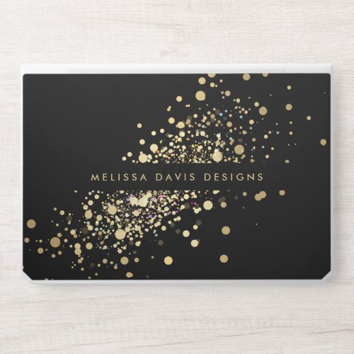 Faux Gold Confetti on Black Modern HP Laptop Skin