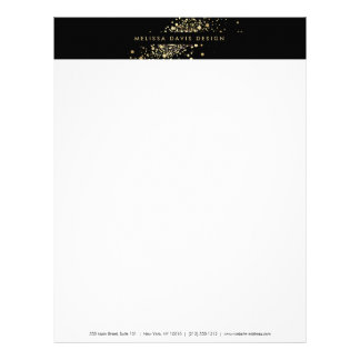 Faux Gold Confetti on Black Modern Letterhead
