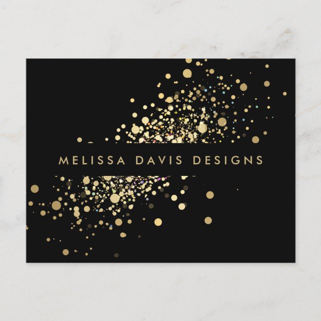 Faux Gold Confetti on Black Modern Postcard (Front)