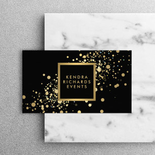 Faux Gold Confetti on Modern Black Business Card
