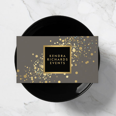 Faux Gold Confetti On Modern Gray Business Card