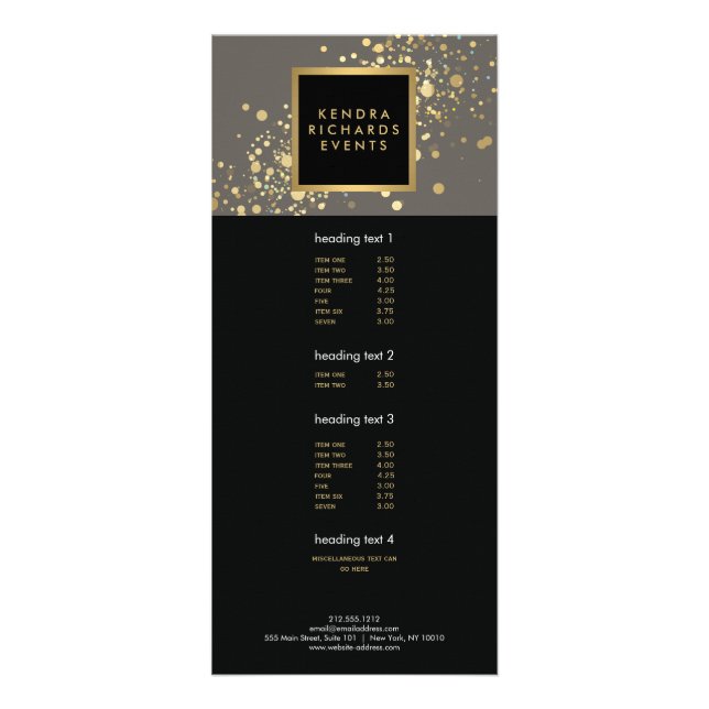 Faux Gold Confetti on Modern Gray Rack Card (Front)