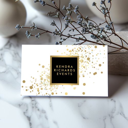 Faux Gold Confetti on Modern White Business Card