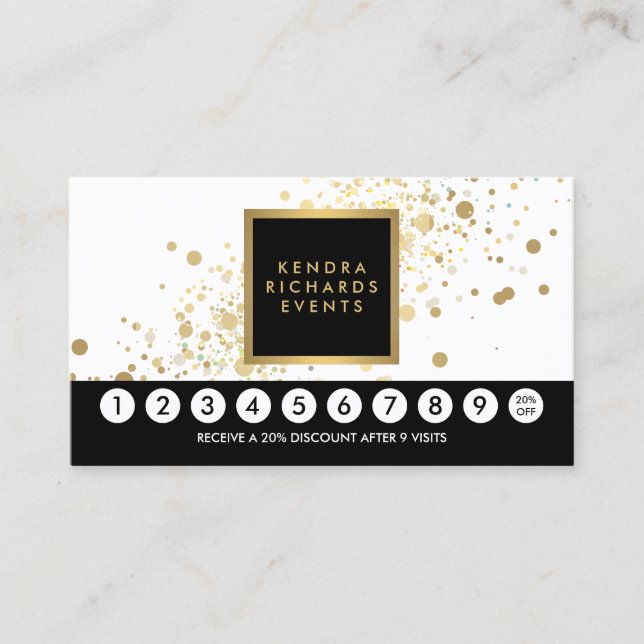 Faux Gold Confetti on Modern White II Loyalty Card (Front)