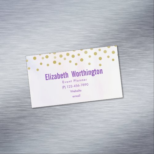 Faux Gold Confetti on Purple Watercolor Business Card Magnet