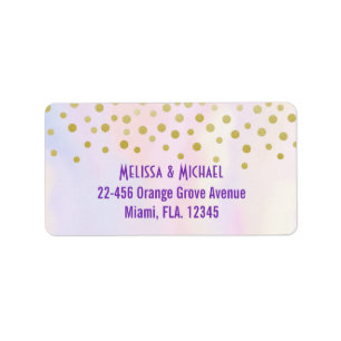 Faux Gold Confetti on Purple Watercolor Label